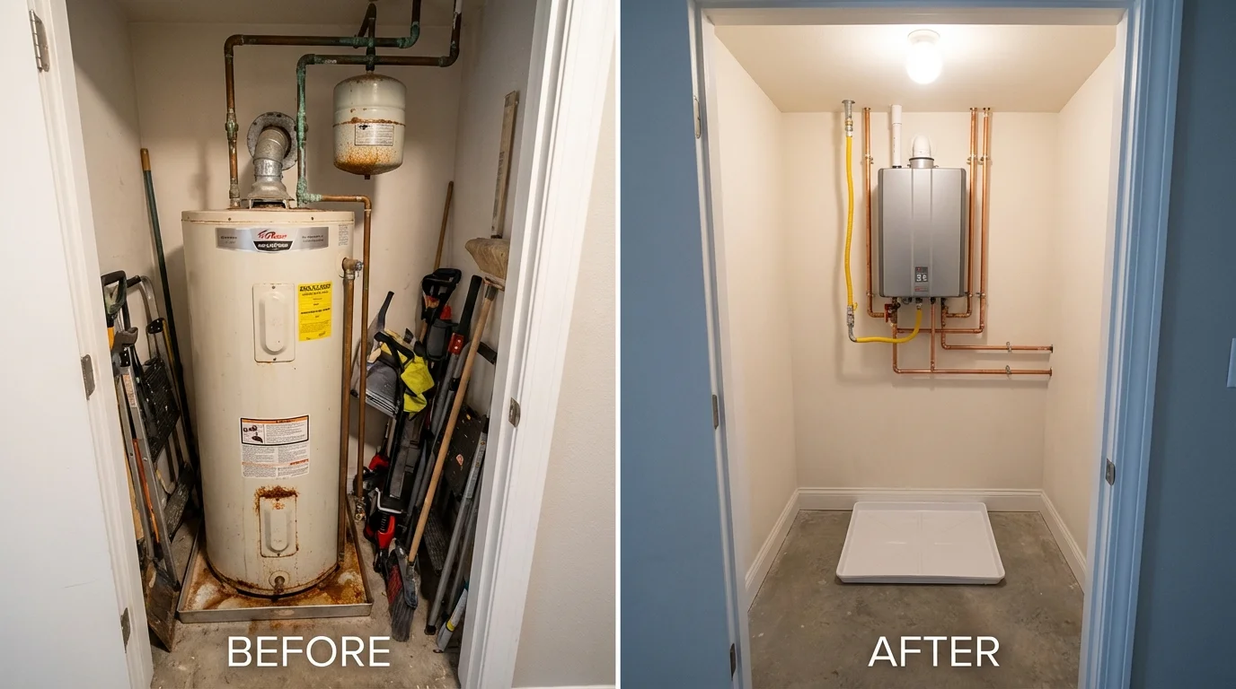 Tank water heater versus wall-mounted tankless unit comparison for Versailles, KY homeowners