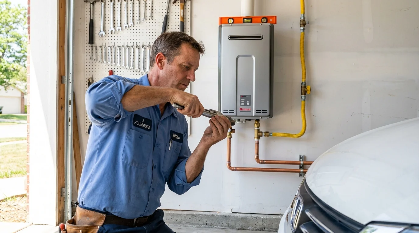 Tankless water heater installation by a Johns Plumbing LLC plumber in Versailles