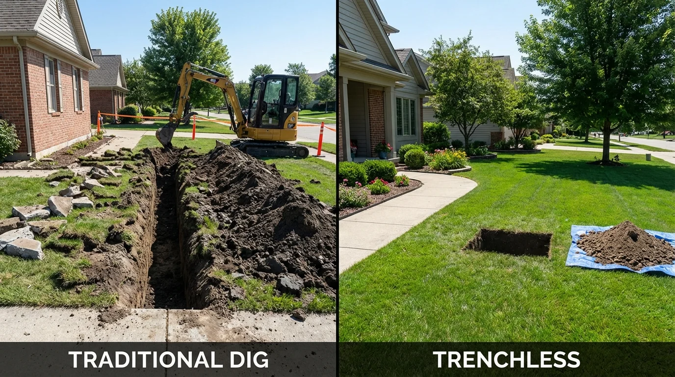 Trenchless sewer repair with minimal yard damage versus traditional excavation in Versailles, KY